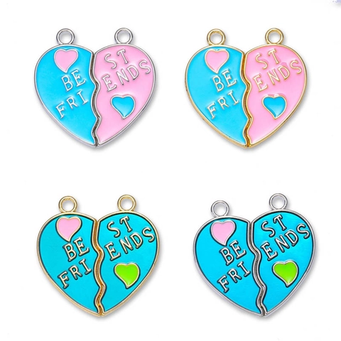 Best Friends Heart Puzzle Pendants Alloy Enamel Drip Oil Friendship Charms For Necklace Jewelry Making Women Girls Accessories