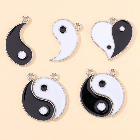Alloy Enamel Tai Chi Yin Yang Heart Fish Pendants For DIY Jewelry Making Necklace Bracelet Accessories Jewelry Finding