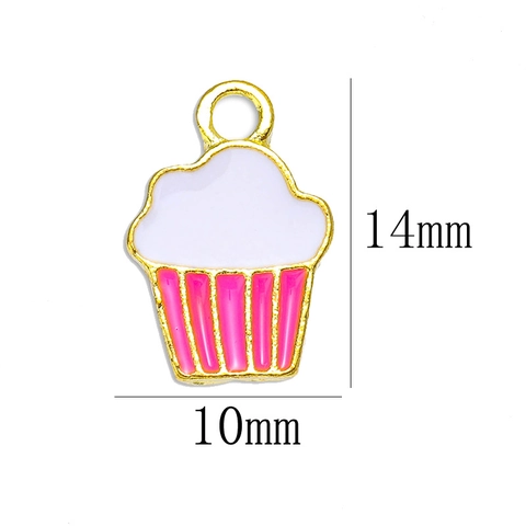 Cupcake Charms Pendants Alloy Enamel Pink Striped White Cream Gold Plated For DIY Necklace Earring Making Jewelry Accessories