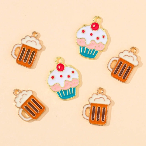 Alloy Enamel Beer Mug And Cupcake Charms Drip Oil Pendants For DIY Jewelry Making Earrings Necklace Keychain Decoration