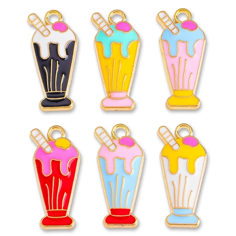 DIY Jewelry Accessories Alloy Enamel Ice Cream Milkshake Cup Pendants For Bracelet Necklace Keychain Making Cute Drink Charms