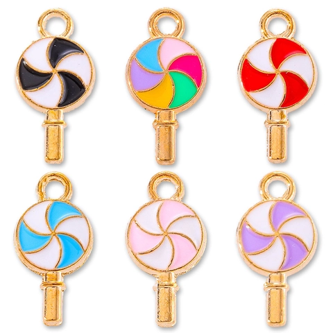 Sweet Lollipop Shape Alloy Enamel Charms For DIY Jewelry Making Colorful Swirl Candy Pendants Earring Bracelet Findings