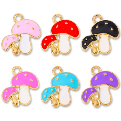 Colgantes de Esmalte de Aleación de Champiñón de Dibujos Animados Chapados en Oro DIY Charms para Pulsera Collar Llavero Joyería