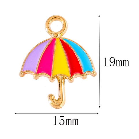 Alloy Enamel Umbrella Pendants For DIY Jewelry Making Colorful Striped Umbrella Charms For Earrings Necklaces Accessories