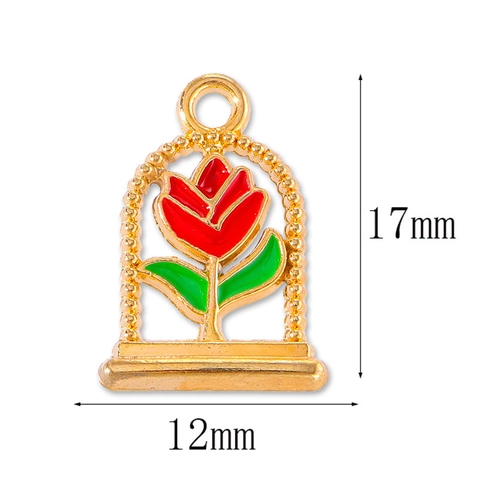 Ciondolo Vintage in Lega Smaltata a Forma di Rosa Tulipano Cornice a Cupola DIY Collana Bracciale Orecchini Accessorio Gioielli Donna