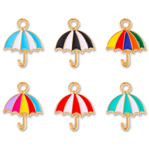 Alloy Enamel Umbrella Pendants For DIY Jewelry Making Colorful Striped Umbrella Charms For Earrings Necklaces Accessories
