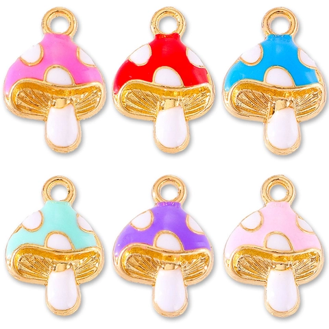 Cartoon Mushroom Alloy Enamel Pendants DIY Jewelry Making Charms For Earrings Necklace Bracelet Crafting Women Accessory
