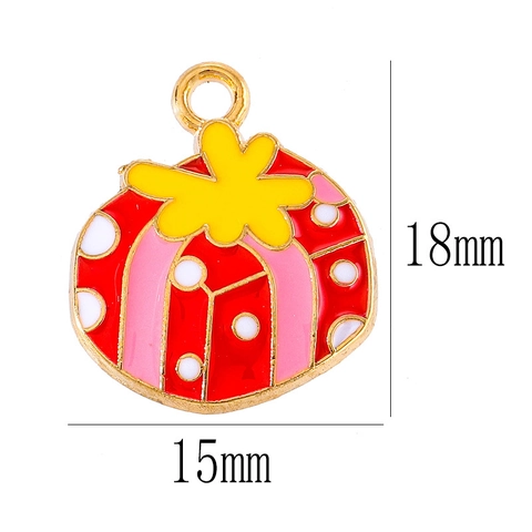 Alloy Christmas Gift Box Enamel Pendant Jewelry Making Accessories DIY Bracelet Earring Charm For Women Girls Festive Decorative