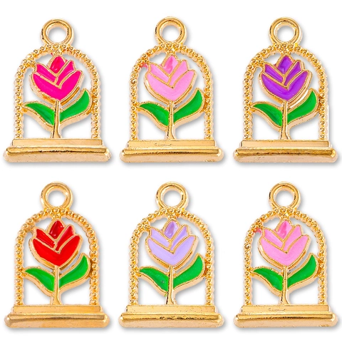 Ciondolo Vintage in Lega Smaltata a Forma di Rosa Tulipano Cornice a Cupola DIY Collana Bracciale Orecchini Accessorio Gioielli Donna
