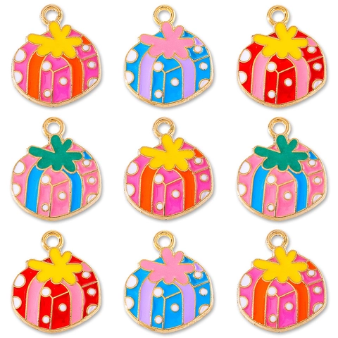 Alloy Christmas Gift Box Enamel Pendant Jewelry Making Accessories DIY Bracelet Earring Charm For Women Girls Festive Decorative