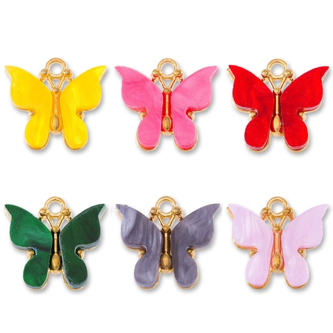 Sweet Alloy Resin Butterfly Pendants DIY Colorful Acrylic Animal Charms For Jewelry Making Necklaces Keychains Women Accessories