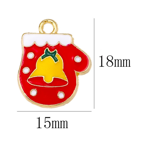 Christmas Red Glove Enamel Pendant Alloy Bell Pattern Charm For DIY Necklace Bracelet Earrings Jewelry Making Accessory