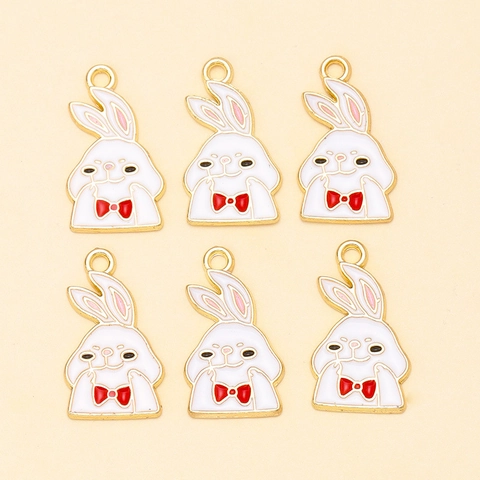 Pendentif en Alliage Émaillé Lapin Mignon avec Nœud Papillon Rouge Charms Pour Fabrication Bijoux DIY Bracelet Boucles d'Oreilles