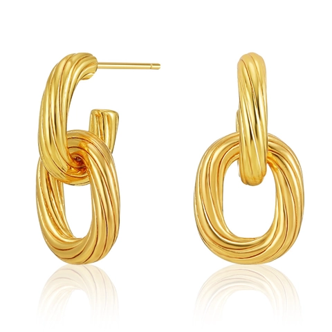 Ιταλικά Ανάγλυφα Vintage Χάλκινα Σκουλαρίκια 18K Επίχρυσα Καρφωτά Σκουλαρίκια Με Στριφτούς Διπλούς Οβάλ Κρίκους για Γυναίκες