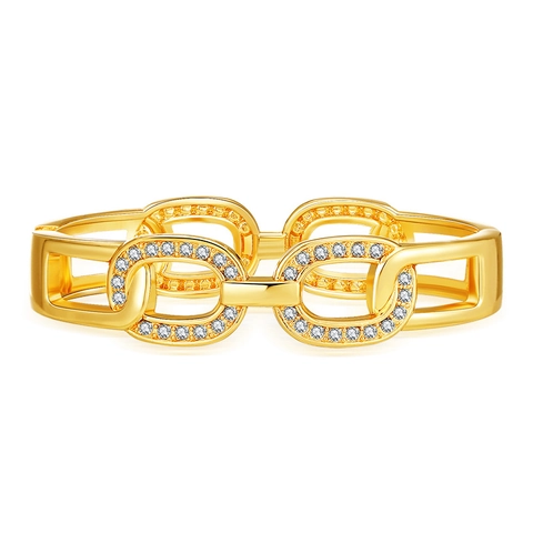 Minimalist Alloy Zirconia Chain Link Open Bangle Gold Silver Plated Elegant Fashion Bracelet For Women Party Daily Jewelry Gift
