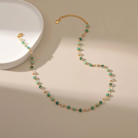 Fashion Gold Plated Copper Necklace For Women Multifaceted Acrylic Beaded Adjustable Thin Chain Geometric Jewelry Accessories