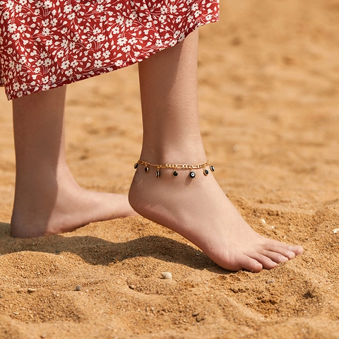 Boze Oog Enkelbandje Voor Dames Goudkleur Figaroketting Verstelbaar Turks Oog Voetsieraden Strass Emaille Beenketting