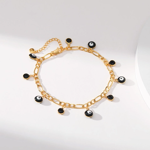 Boze Oog Enkelbandje Voor Dames Goudkleur Figaroketting Verstelbaar Turks Oog Voetsieraden Strass Emaille Beenketting