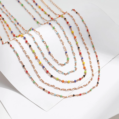 Bohemian 18K Gold Plated Brass Necklace Colorful Beads Butterfly Daisy Flower Pendant Choker For Women Daily Office Jewelry Gift