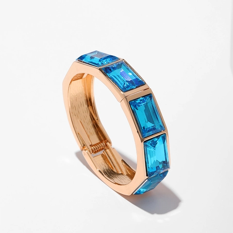 Bracciale Rigido a Cerniera in Lega di Zinco Vintage Per Donna Rettangolo Geometrico Cristallo Intarsiato Placcato Oro Gioielli