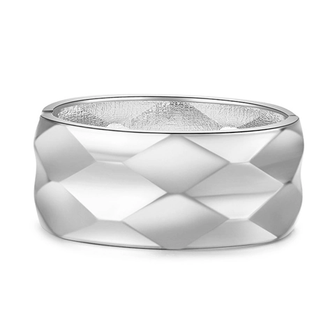 Minimalist Alloy Quilted Lattice Bangle Bracelet For Women Gold Silver Plated Wide Face Geometric Hinged Hand Cuff Jewelry