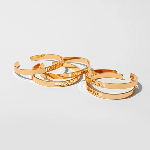 Minimalistische Kupfer 18K Vergoldete Hohle Buchstaben Armspange Für Damen Lucky Wish Love Dream Believe Offene Armreif Schmuck