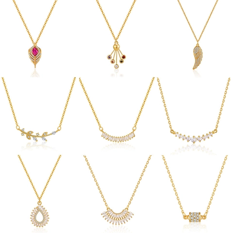 Luxury 18K Gold Plated Copper Zirconia Pendant Necklace For Women Elegant Heart Butterfly Wing Crown Fashion Jewelry