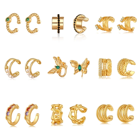Σετ Σκουλαρίκια Ear Cuffs από Επιχρυσωμένο Χαλκό για Γυναίκες Χωρίς Τρύπα Ζιργκόν Πεταλούδα Τεχνητό Μαργαριτάρι Πολυεπίπεδα Κοσμήματα Μόδας Σκουλαρίκια Clip