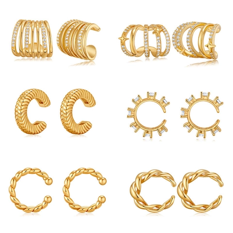 Χάλκινα Σκουλαρίκια Ear Cuffs Με Επιχρύσωση 18K Και Ζιρκόνια Για Γυναίκες Χωρίς Τρύπημα Γεωμετρικά Μινιμαλιστικά Σκουλαρίκια Κλιπ Κοσμήματα Δώρο