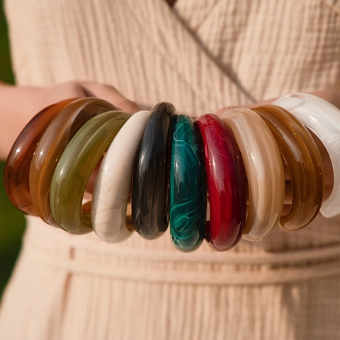 Irregular Wave Acrylic Resin Bangle Bracelet For Women Minimalism Modern Marble Texture Multi Color Fashion Jewelry