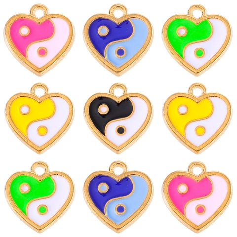 Heart Yin Yang Tai Chi Enamel Alloy Pendant Charm DIY Jewelry Making Accessories For Necklace Earring Bracelet Handcrafted Accessory
