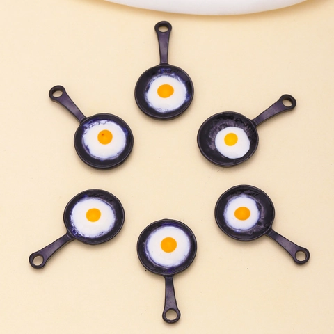 Funny Miniature Frying Pan Fried Egg Alloy Drip Oil Pendant For DIY Jewelry Making Bracelet Necklace Keychain Accessories