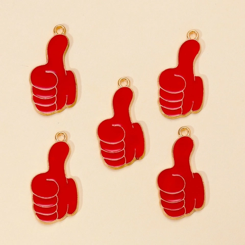 Alloy Red Enamel Thumbs Up Gesture Charms DIY Jewelry Making Accessories Golden Metal Hand Sign Pendants For Earring Necklace