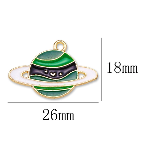 Cartoon Saturn Planet Enamel Pendant Smiley Face Alloy Drip Oil Charm For DIY Necklace Earring Jewelry Making Accessories