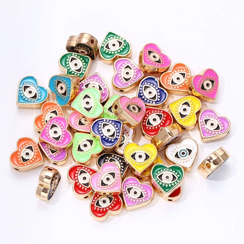 Heart Evil Eye Alloy Enamel Beads Colorful Double Sided Drip Oil Loose Beads For Handmade DIY Necklace Bracelet Jewelry Making