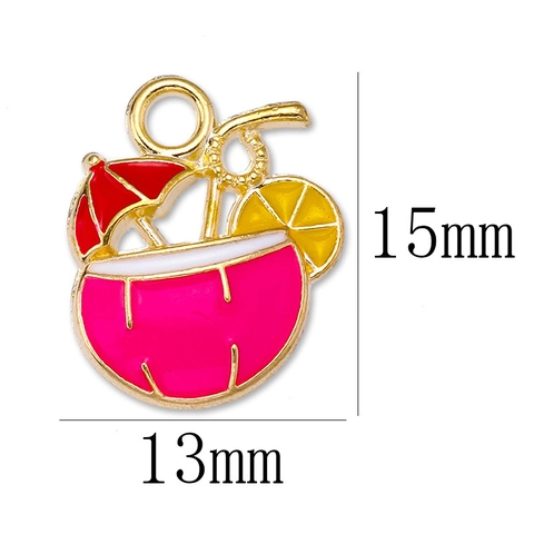 Cute Cartoon Coconut Drink Enamel Pendants Alloy Gold Plated Tropical Fruit Charms Pendant Only For DIY Jewelry Making