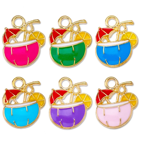 Cute Cartoon Coconut Drink Enamel Pendants Alloy Gold Plated Tropical Fruit Charms Pendant Only For DIY Jewelry Making