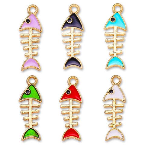 Cute Colorful Enamel Fishbone Charms Alloy Fish Bone Pendants For DIY Jewelry Making Bracelet Earring Keychain Accessories