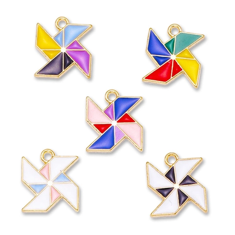 Cartoon Enamel Windmill Alloy Pendant For DIY Jewelry Making Colorful Rotating Windmill Charms Children Accessories