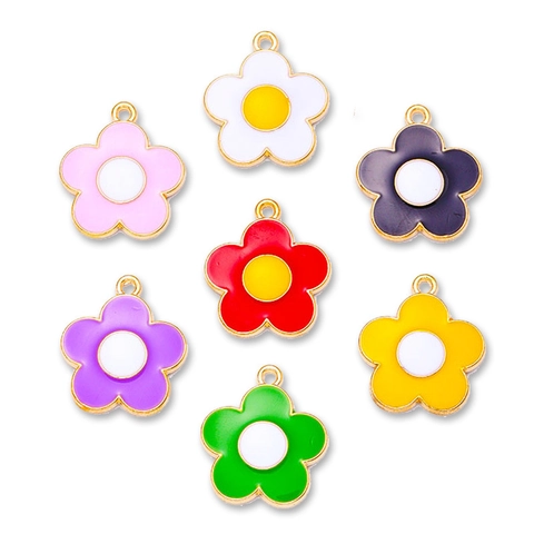 Colorful Alloy Enamel Flower Charms For DIY Jewelry Making Five Petal Sunflower Pendants For Earrings Necklaces Women Jewelry
