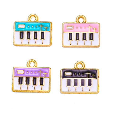 Cartoon Enamel Alloy Piano Keyboard Pendants Miniature Musical Instrument Charms For DIY Jewelry Making Earring Necklace Accessories