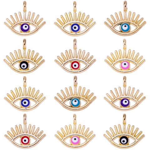 Vintage Alloy Evil Eye Pendant Gold Plated Enamel Eye Eyelash Design For DIY Earring Jewelry Making Accessories For Women
