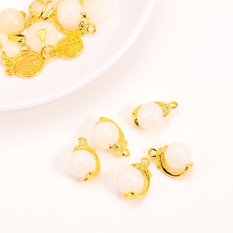 Chinese Style Alloy Imitation Jade Rabbit Bamboo Blessing Bag Pendants For DIY Jewelry Making Bracelet Accessories