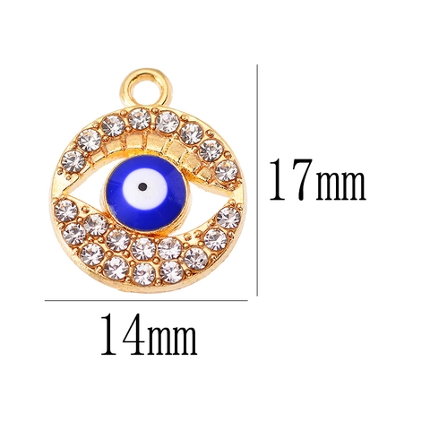 Exotischer Böser Blick Legierung Strass Anhänger Für DIY Halskette Ohrring Herstellung Vergoldet Emaille Rund Schmuck Zubehör