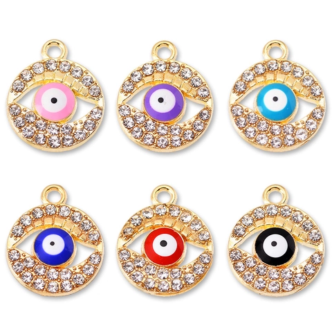 Exotischer Böser Blick Legierung Strass Anhänger Für DIY Halskette Ohrring Herstellung Vergoldet Emaille Rund Schmuck Zubehör