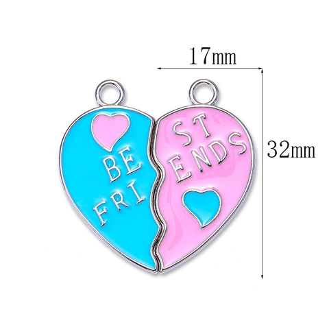 Best Friends Splicing Heart Pendant Alloy Enamel Drip Oil Unicorn Butterfly Flower Pattern DIY Jewelry Making Accessory