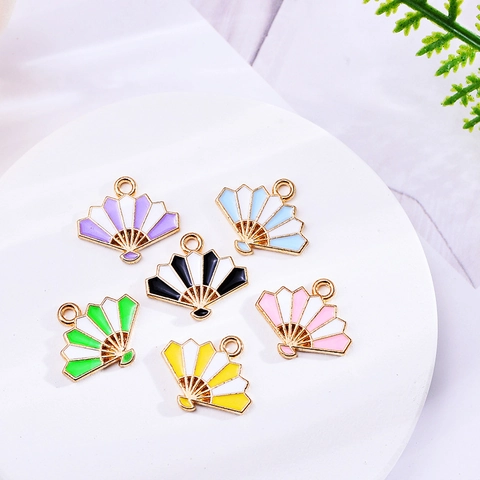 Cute Fan Shaped Alloy Enamel Pendant Only Without Chain For DIY Jewelry Making Colorful Drip Oil Charms For Women Accessory