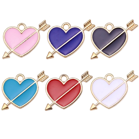 Alloy Enamel Heart Cupid's Arrow Pendant For DIY Jewelry Making Charms Gold Plated Drip Oil Heart Hanging Decor Valentine Gift Women