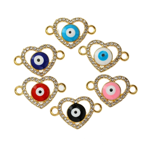 DIY Sieraden Maken Hart Boze Oog Connectoren Strass Legering Emaille Bedels Voor Ketting Armband Maken Gouden Metalen Vondsten