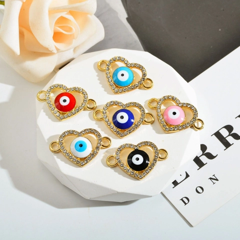 DIY Sieraden Maken Hart Boze Oog Connectoren Strass Legering Emaille Bedels Voor Ketting Armband Maken Gouden Metalen Vondsten